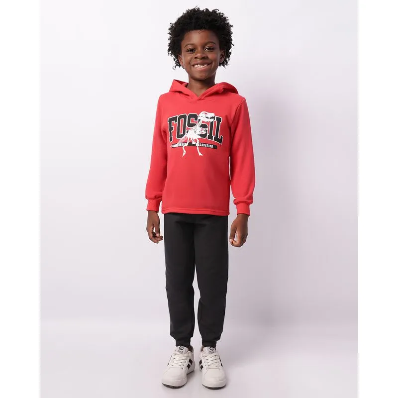 Conjunto Moletom Infantil Estampa Dinossauro Com Capuz Vermelho 6