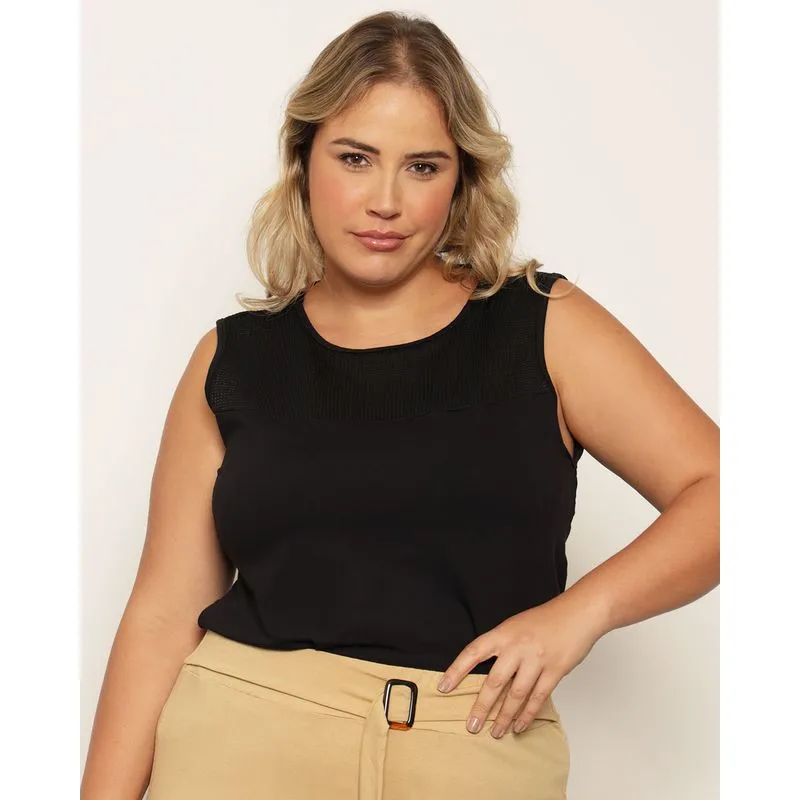 Regata Plus Size Feminina Recorte Em Telinha Preta G1