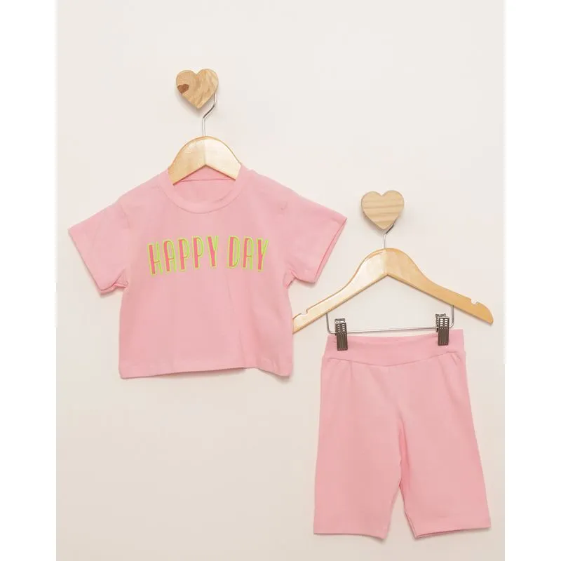 Conjunto Bebê Cropped Estampa Frontal Manga Curta Rosa 1