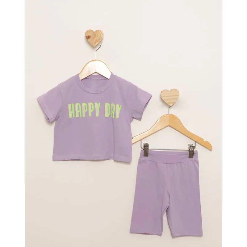 Conjunto Bebê Cropped Estampa Frontal Manga Curta Lilás 3