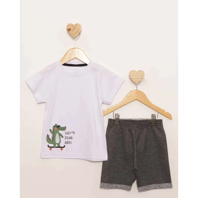 Conjunto Bebê Curto Estampa Frontal Jacaré Manga Curta Branco 1