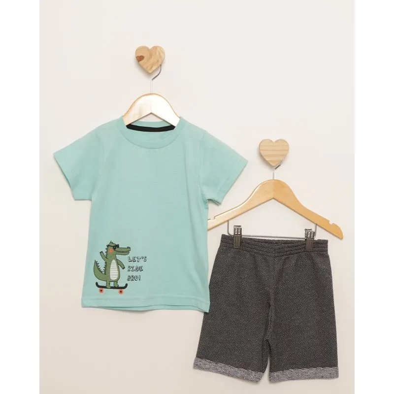 Conjunto Bebê Curto Estampa Frontal Jacaré Manga Curta Verde 1