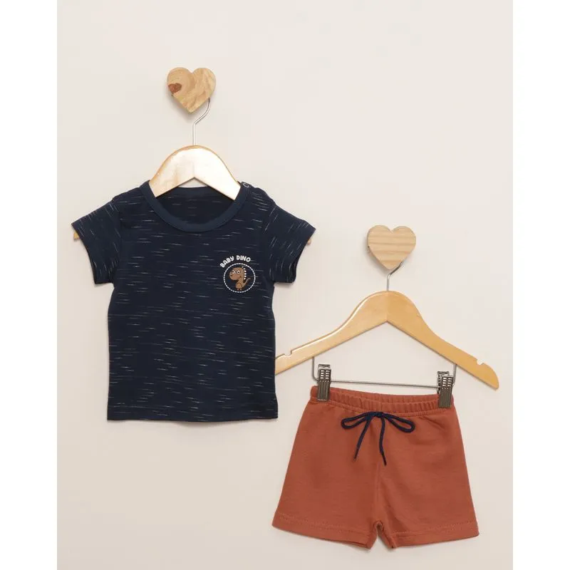 Conjunto Bebê Curto Estampa Frontal Manga Curta Marinho G