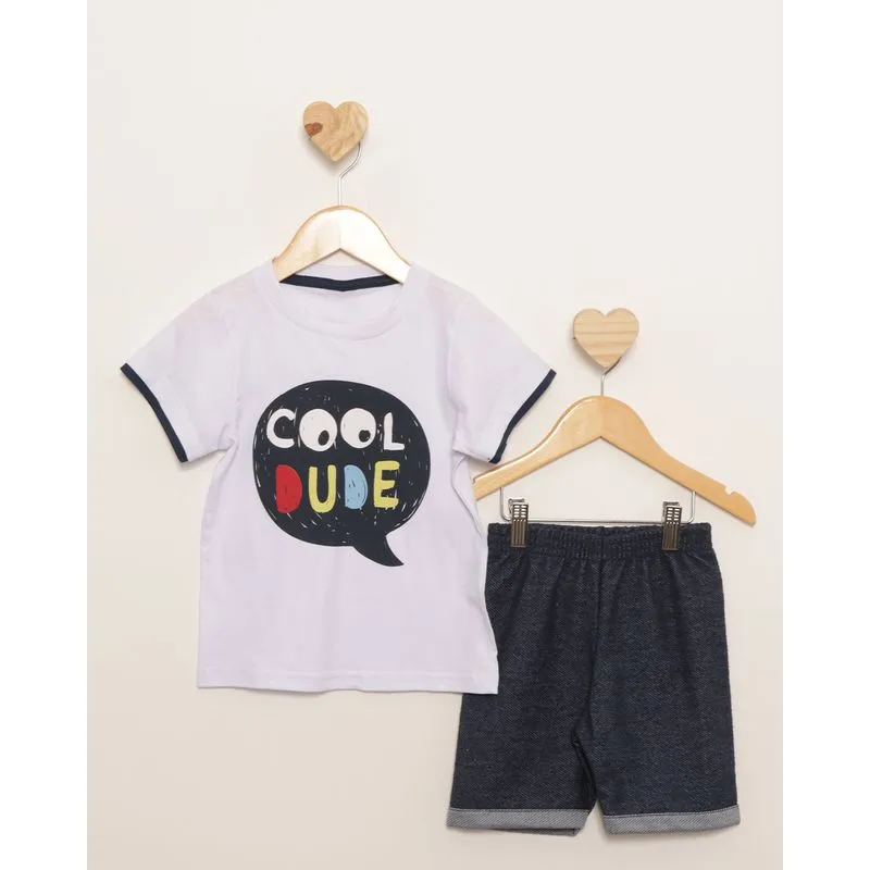 Conjunto Bebê Curto Estampa Frontal Manga Curta Branco 1