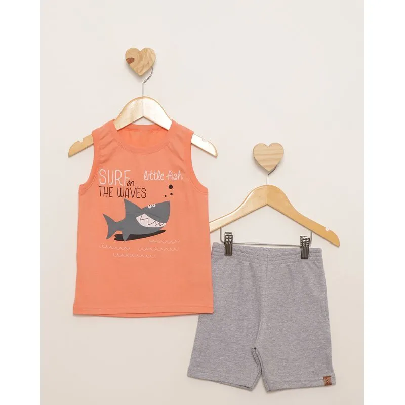 Conjunto Regata Bebê Curto Estampa Frontal Manga Curta Laranja 2