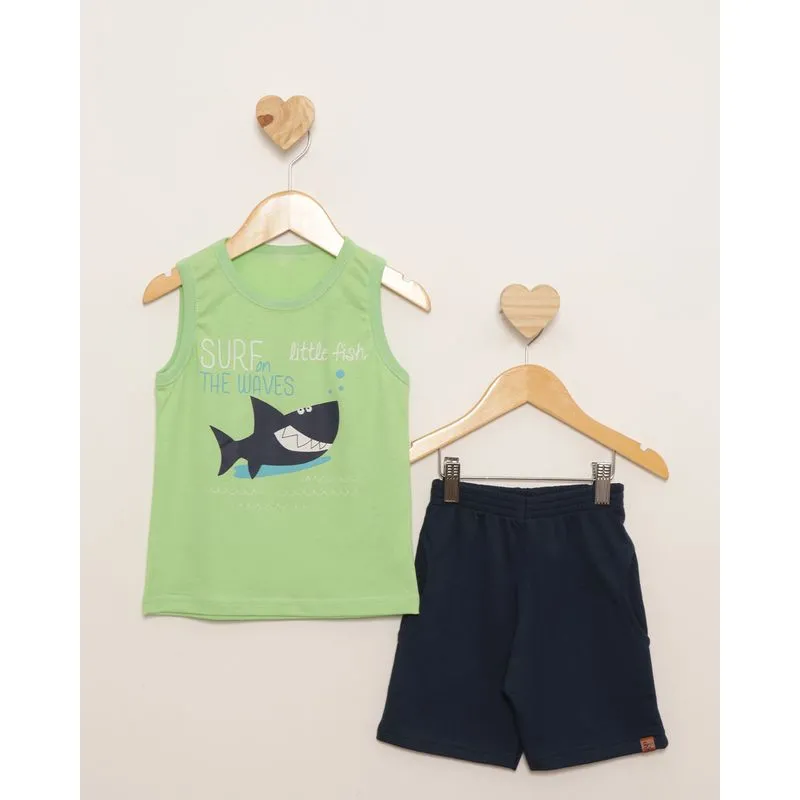 Conjunto Regata Bebê Curto Estampa Frontal Manga Curta Verde 3