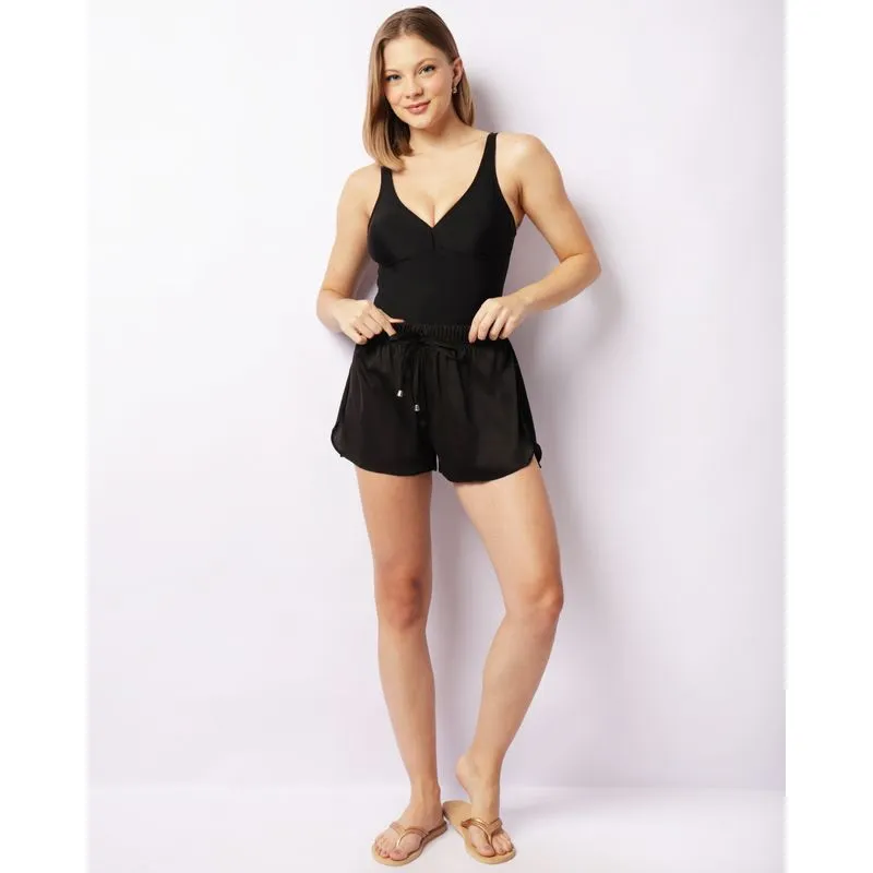 Saída De Praia Short Feminino Com Fenda Preto M