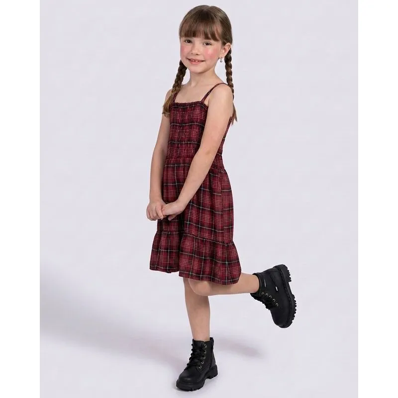 Vestido Infantil Berry & Co. Xadrez Alças Finas Vermelho 8
