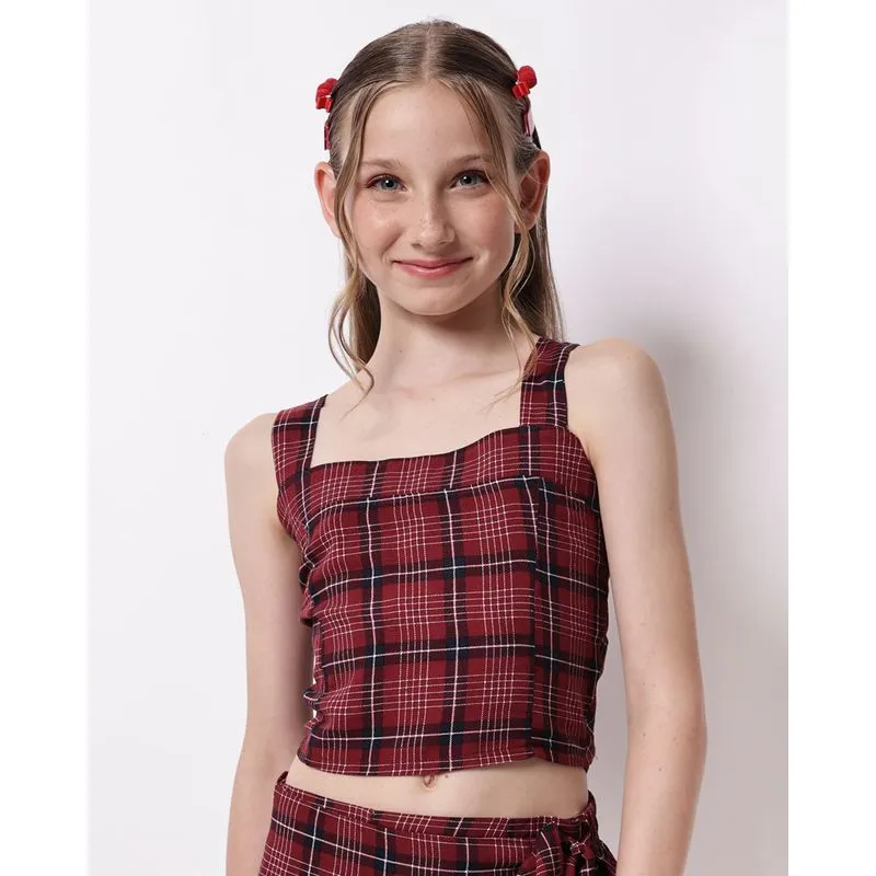 Blusa Cropped Juvenil Berry & Co Estampado Xadrez Vermelho 12