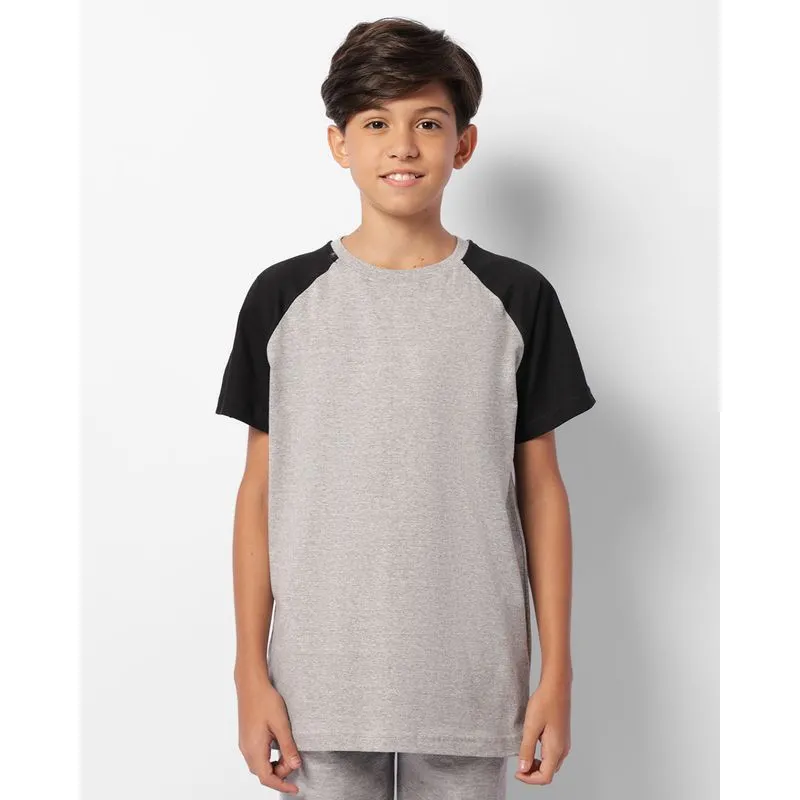 Camiseta Juvenil Básica Manga Curta Raglan Cinza 12