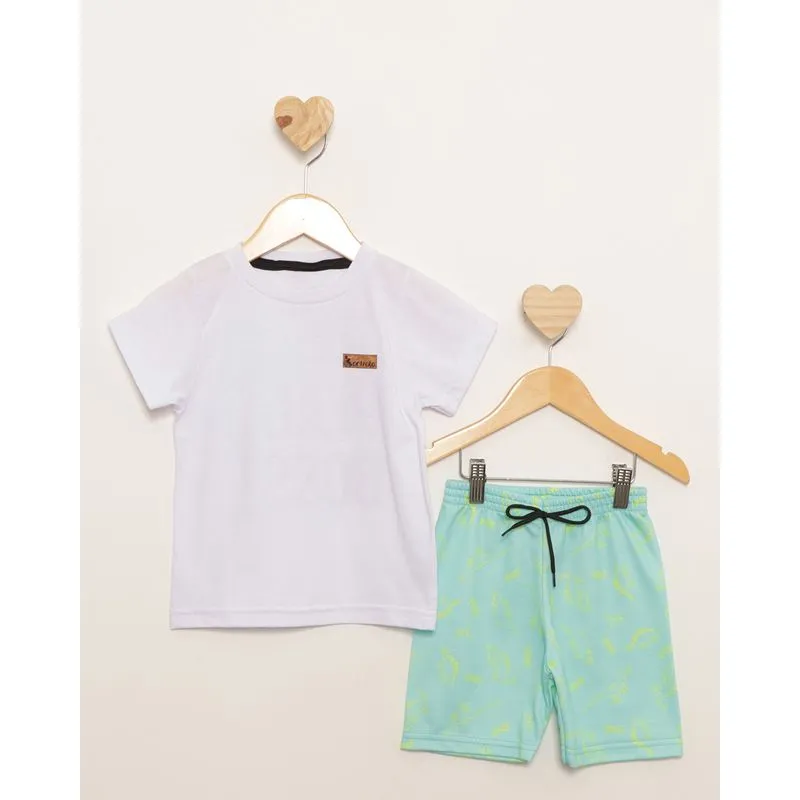 Conjunto Bebê Curto Estampa Costas Dinossauro Branco 3