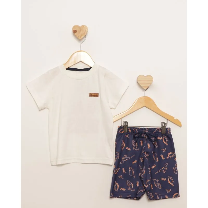 Conjunto Bebê Curto Estampa Costas Dinossauro Off White 1