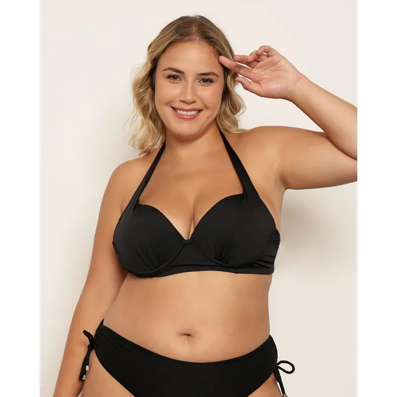 Top Biquíni Plus Size Feminino Avulso Com Frisos Preto 50