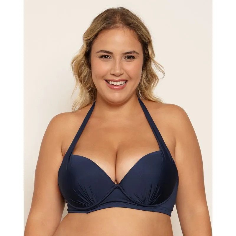 Top Biquíni Plus Size Feminino Avulso Com Frisos Marinho 48