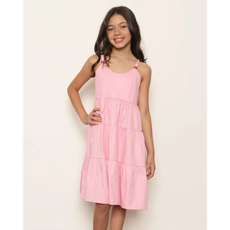 Vestido Juvenil Curto Três Marias Alcinha Com Miçangas Rosa 10