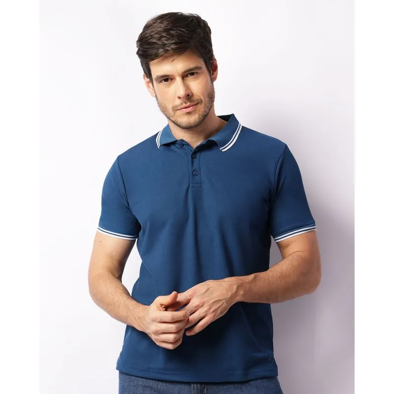 Camisa Polo Masculina Piquet Manga Curta Azul GG