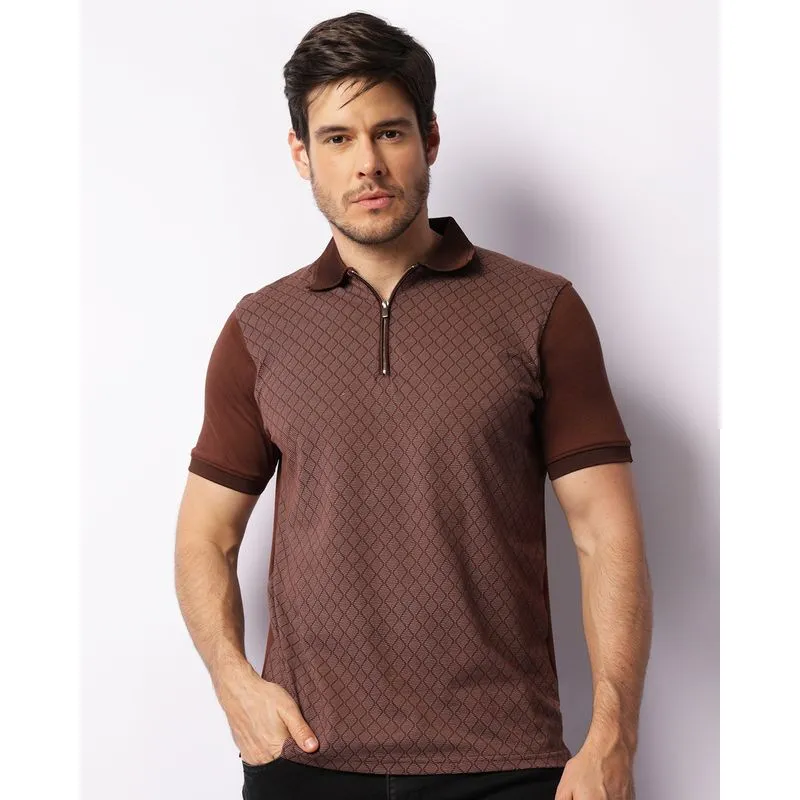 Camisa Polo Masculina Estampada Manga Curta Marrom M