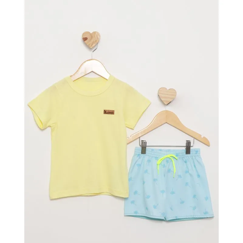 Conjunto Bebê Curto Com Aplicação Frontal Manga Curta Amarelo 2