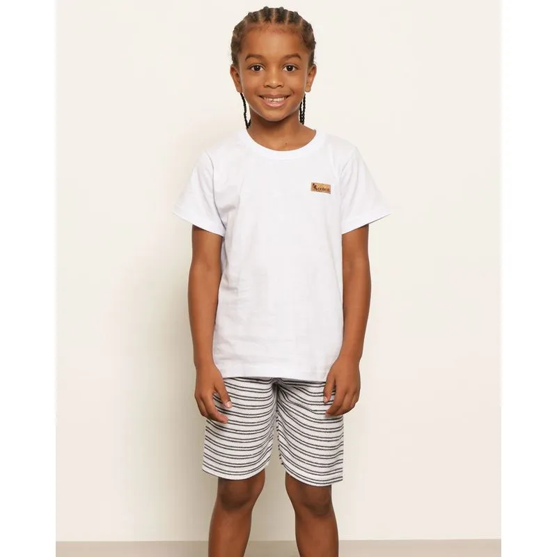 Conjunto Infantil Curto Estampa Nas Costas Crocodilo Manga Curta Branca 6