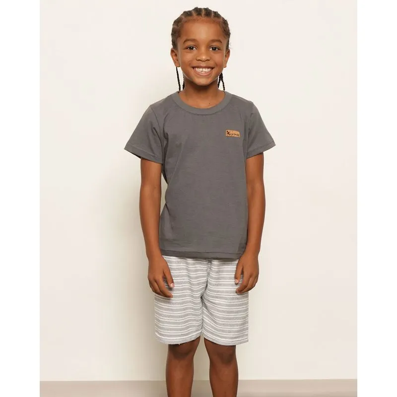 Conjunto Infantil Curto Estampa Nas Costas Crocodilo Manga Curta Cinza 6