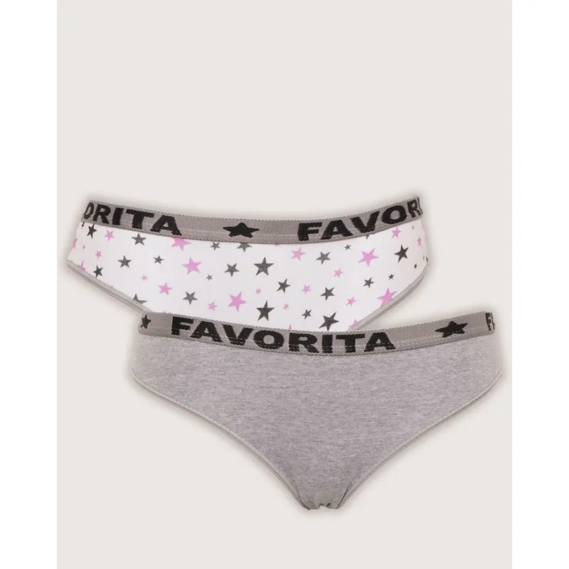 Kit Com 2 Calcinhas Biquíni Juvenil Estampada Branca E Cinza 12