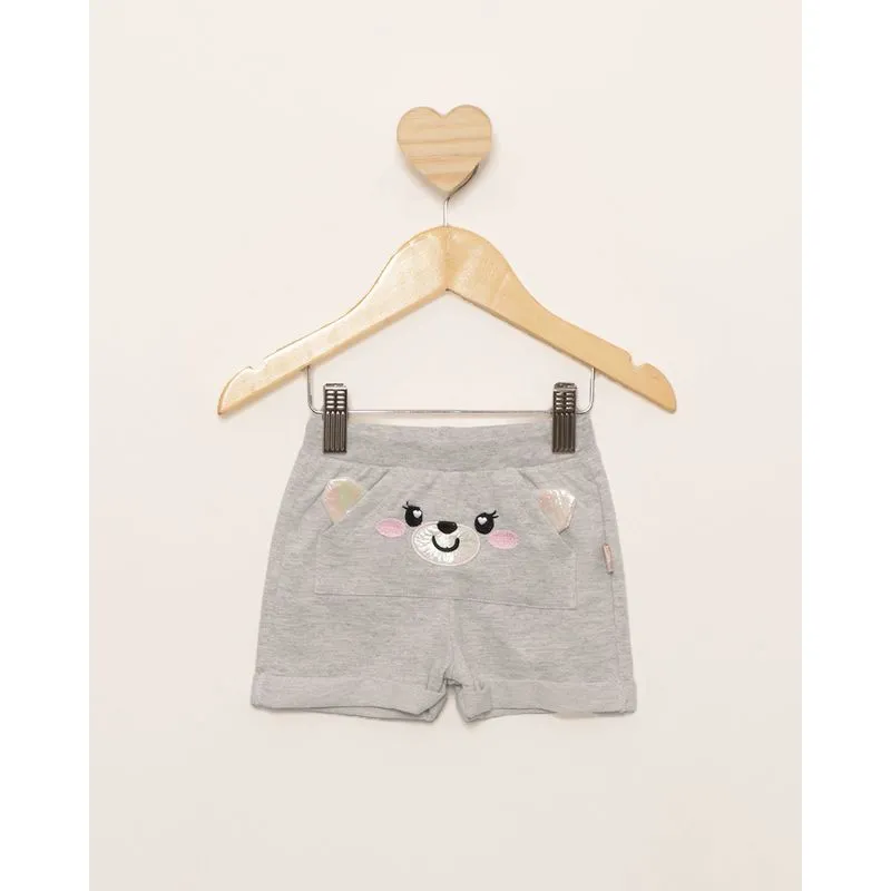 Short Bebê Curto Moletinho Estampa Interativa Cinza G