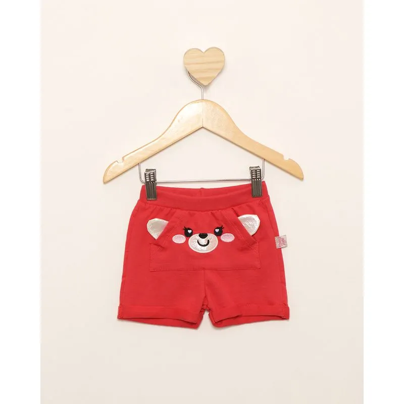 Short Bebê Curto Moletinho Estampa Interativa Vermelho P