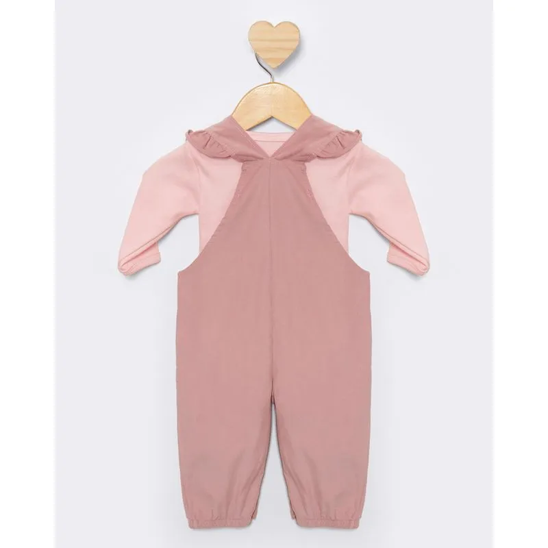 Conjunto Jardineira Bebê Jogger Alça Com Babado E Body Rosa P