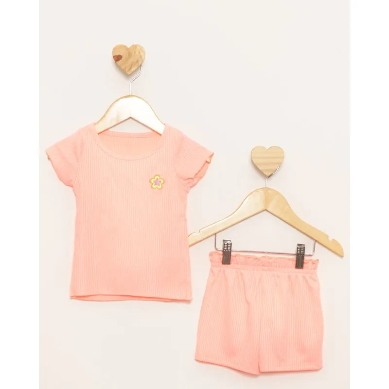 Conjunto Bebê Curto Canelado Aplicação de Glitter Neon Laranja 2