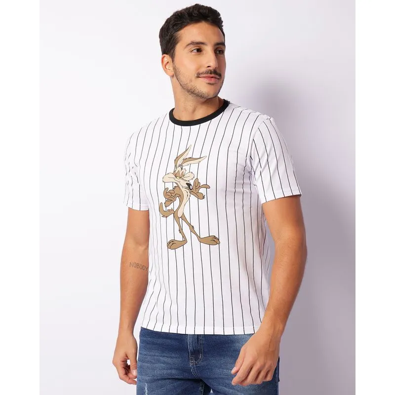 Camiseta Masculina Looney Tunes Coyote Manga Curta Branca GG