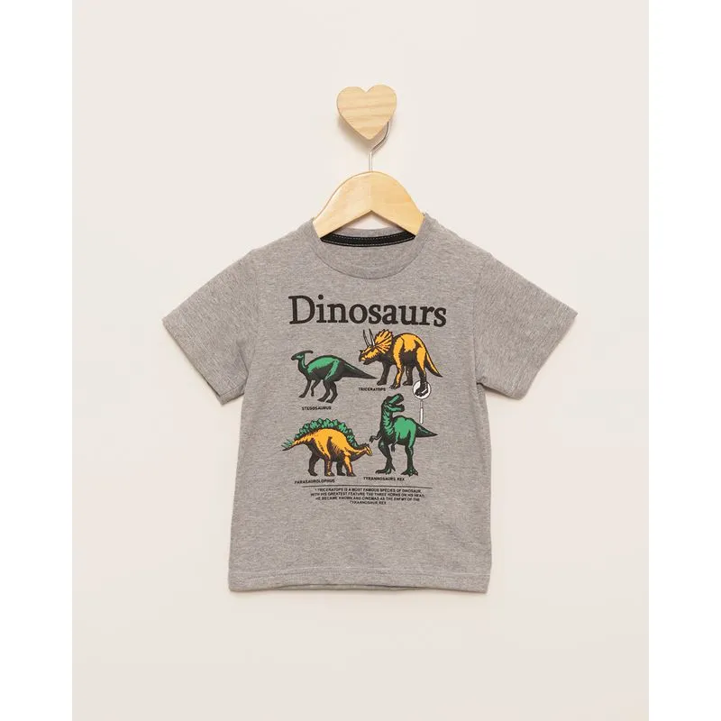 Camiseta Bebê Estampa Dinossauros Manga Curta Cinza 2