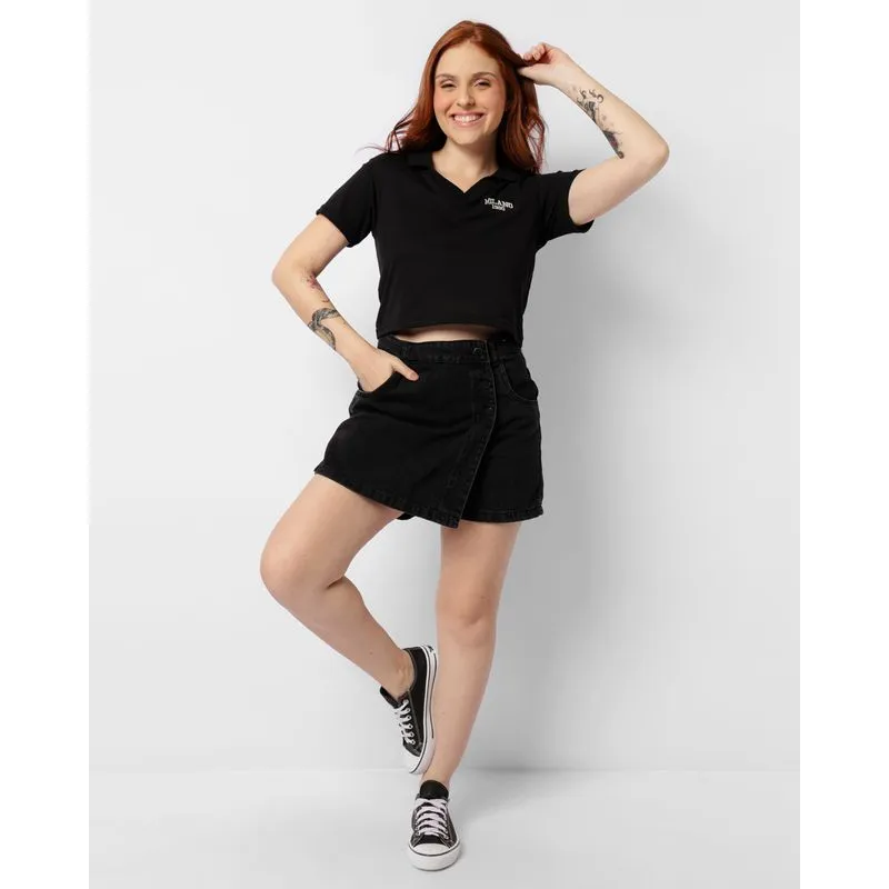 Short Saia Jeans Feminino Vizzy Com Botões Preto 36