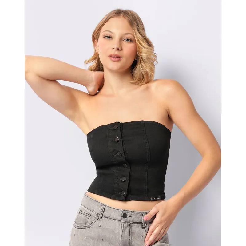 Blusa Sarja Feminina Tomara Que Caia Vizz Com Botões Preta M