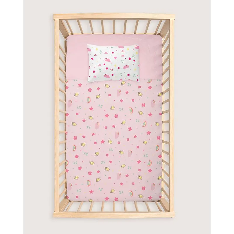 Jogo de Lençol Berço Americano 3 Peças Bublim Baby Estampado Rosa UN