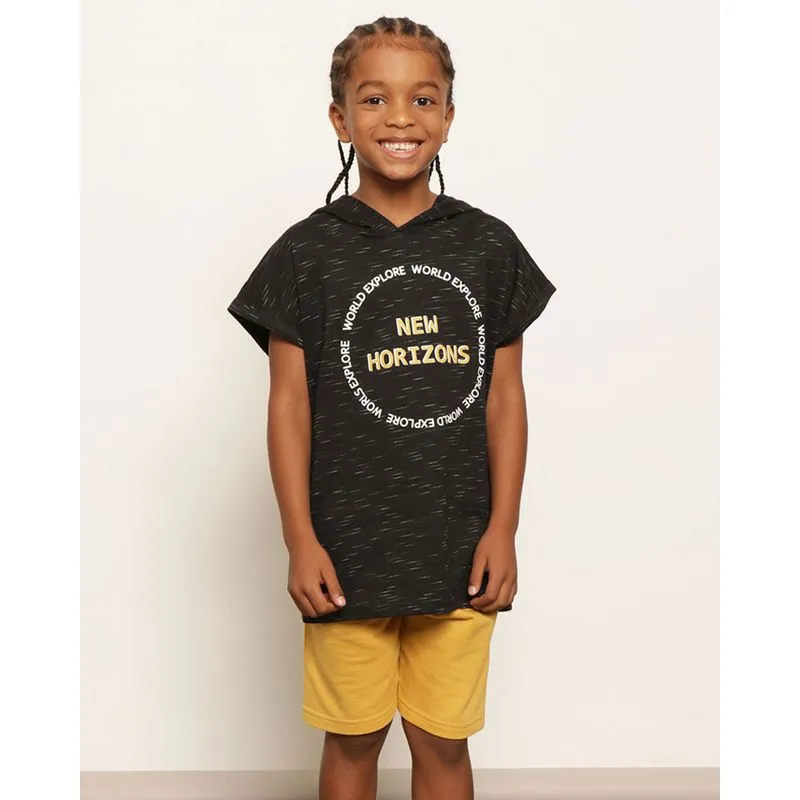 Conjunto Infantil Curto Estampa Frontal Manga Curta Preto 6