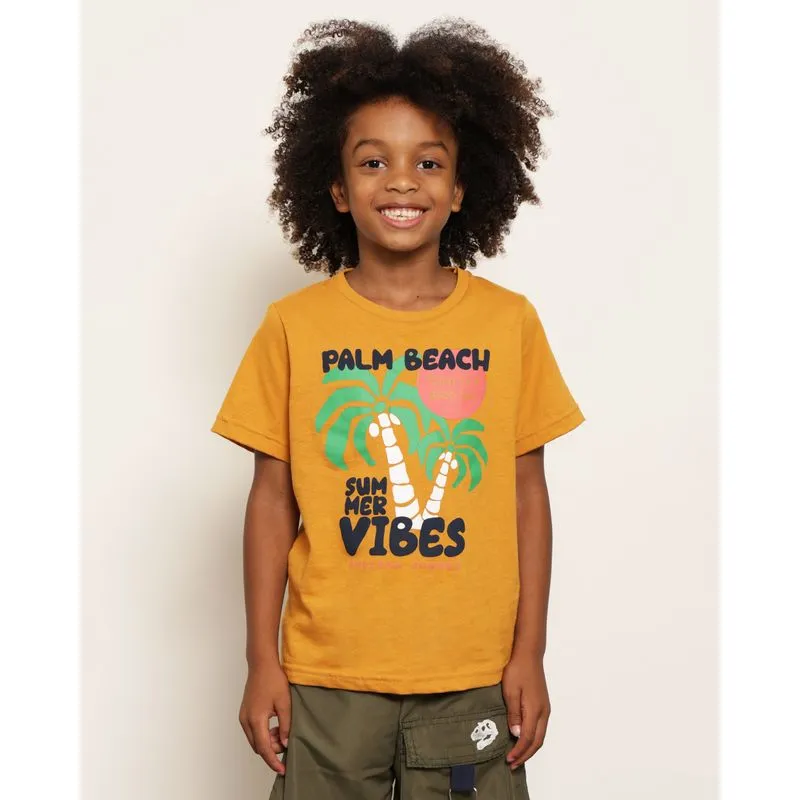 Camiseta Infantil Estampa Tropical Manga Curta Mostarda 6