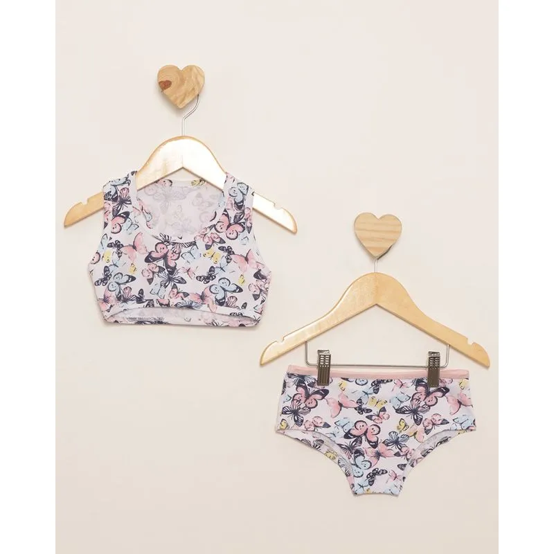 Conjunto Infantil Top Calcinha Estampada Borboleta Branca 10