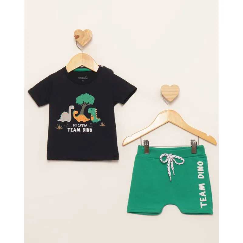 Conjunto Bebê Curto Estampa Dinossauro Marinho M