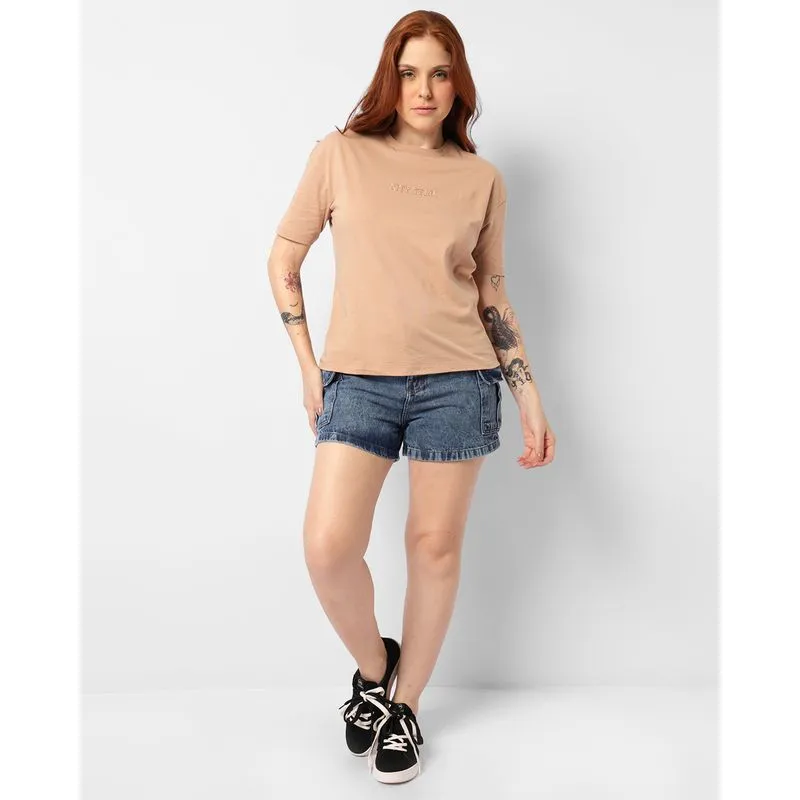 Short Jeans Feminino Curto Bolso Cargo Azul 46