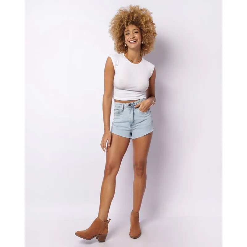 Short Jeans Feminino Barra Desfiada Azul 44