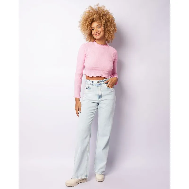 Calça Jeans Feminina Reta Marmorizada Azul 40