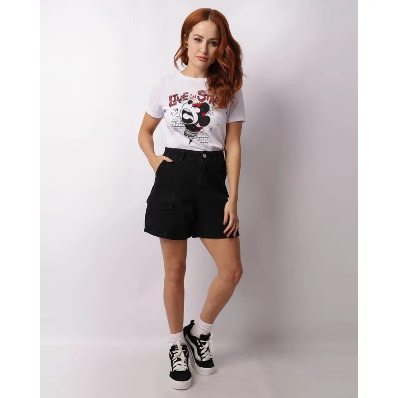 Shorts Jeans Feminino com Bolsos Carpinteiro Cargo Preto 38