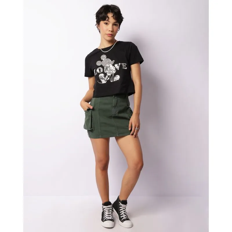 Saia Sarja Feminina com Bolsos Cargo Verde 40