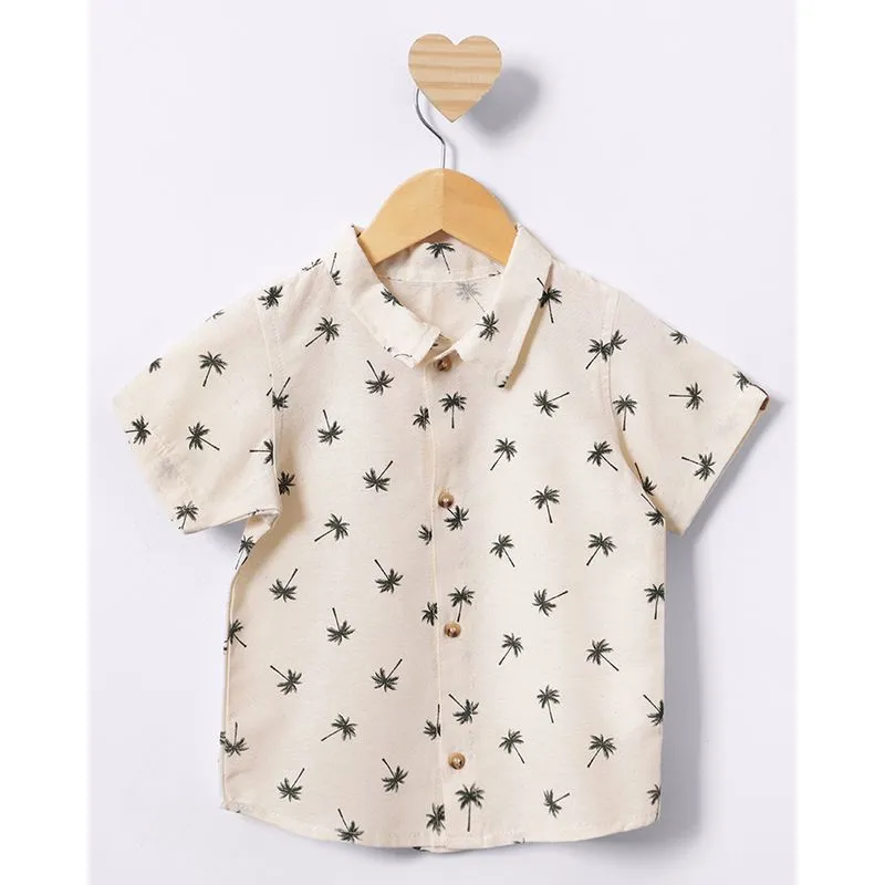 Camisa Bebê Estampada Coqueiros Manga Curta Bege 3
