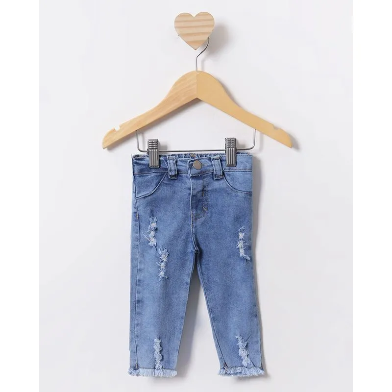 Calça Jeans Bebê Skiny Barra Desfiada Com Puídos Azul M