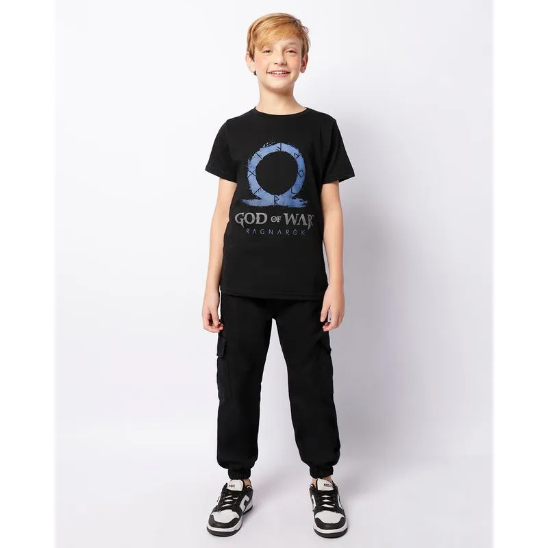 Calça Juvenil Sarja Jogger Bolso Cargo Com Corrente Preta 10