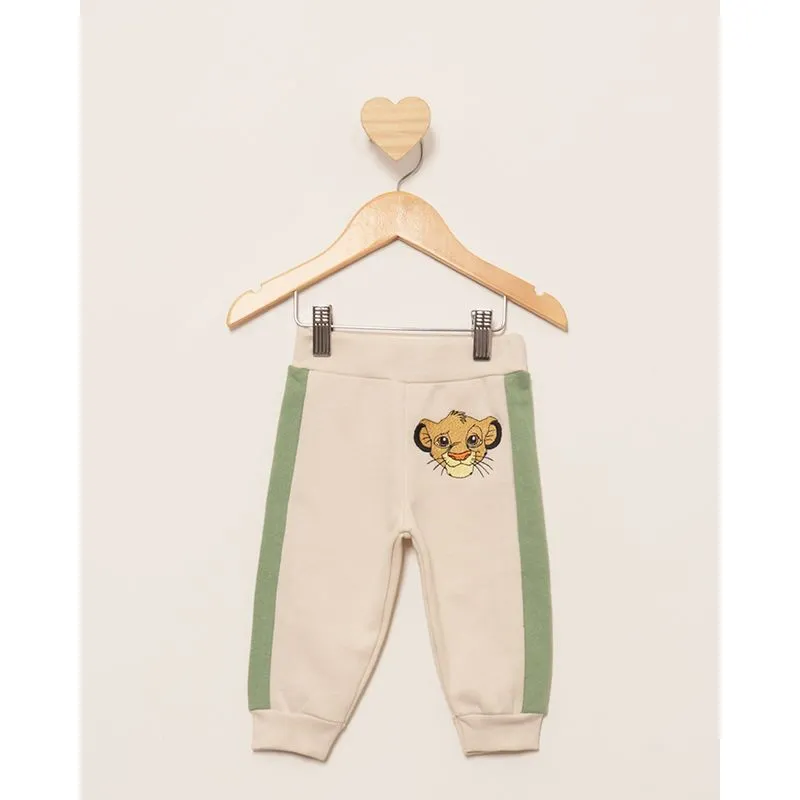 Calça Moletom Bebê Peluciada Jogger Disney Bordado Rei Leão Bege M
