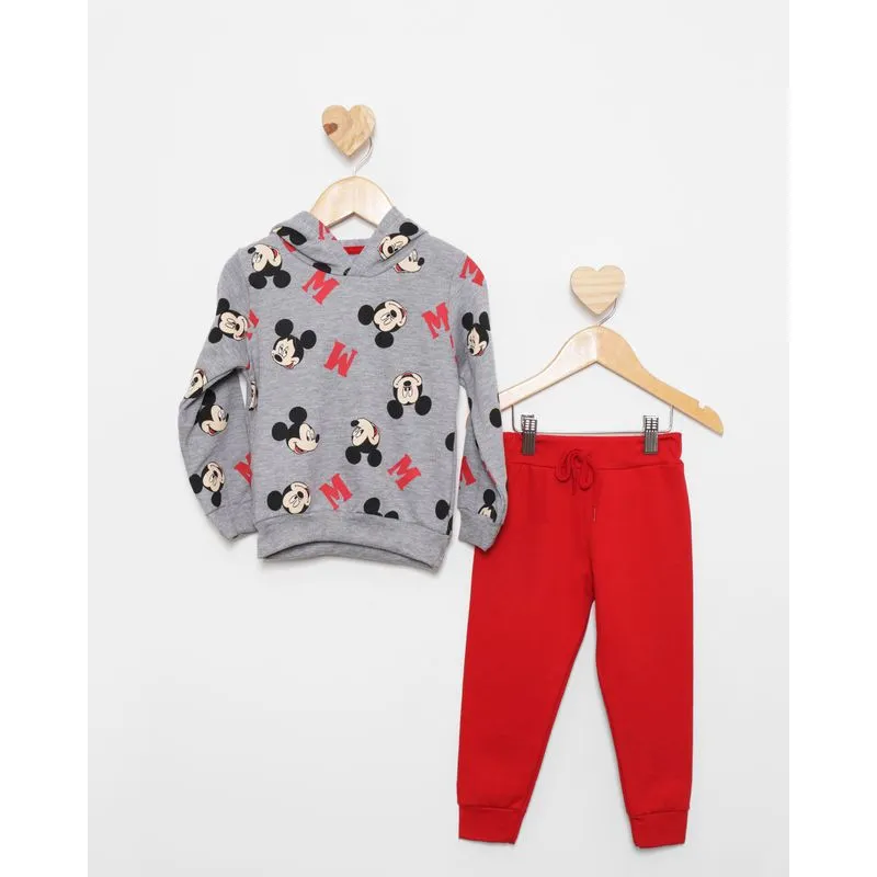 Conjunto Moletom Bebê Peluciado Disney Estampa Mickey Cinza 3
