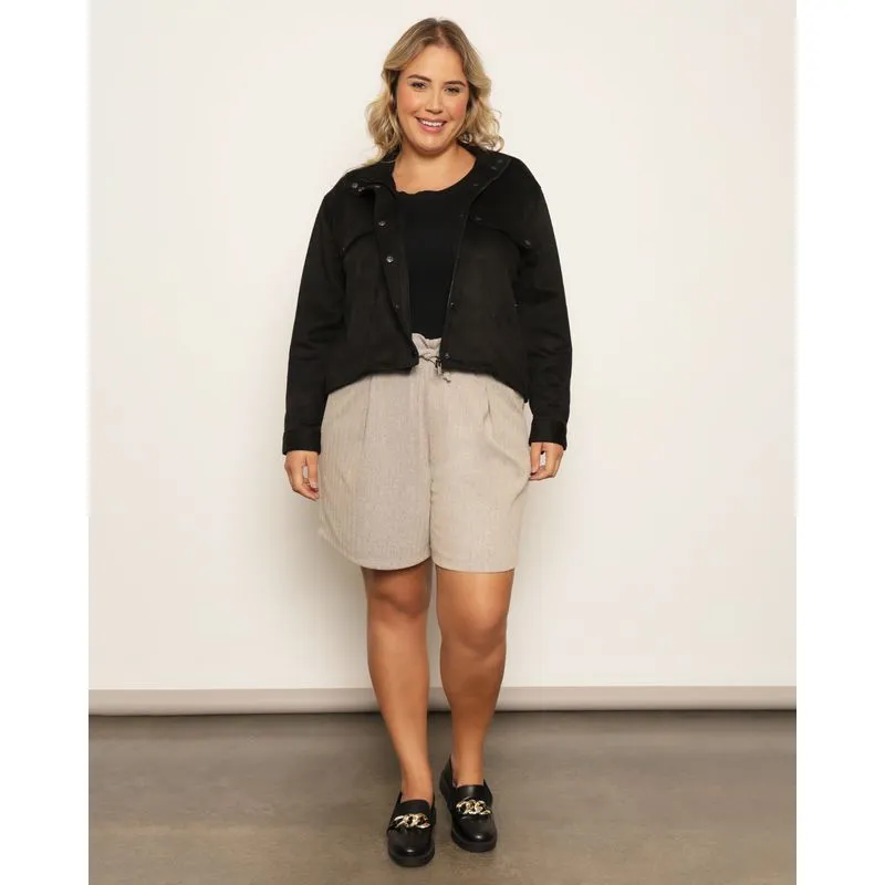 Short Plus Size Feminino Reto Com Amarração Cinza G1