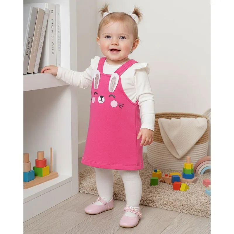 Conjunto Salopete Bebê Curto Com Estampa Coelhinho Interativa Rosa M